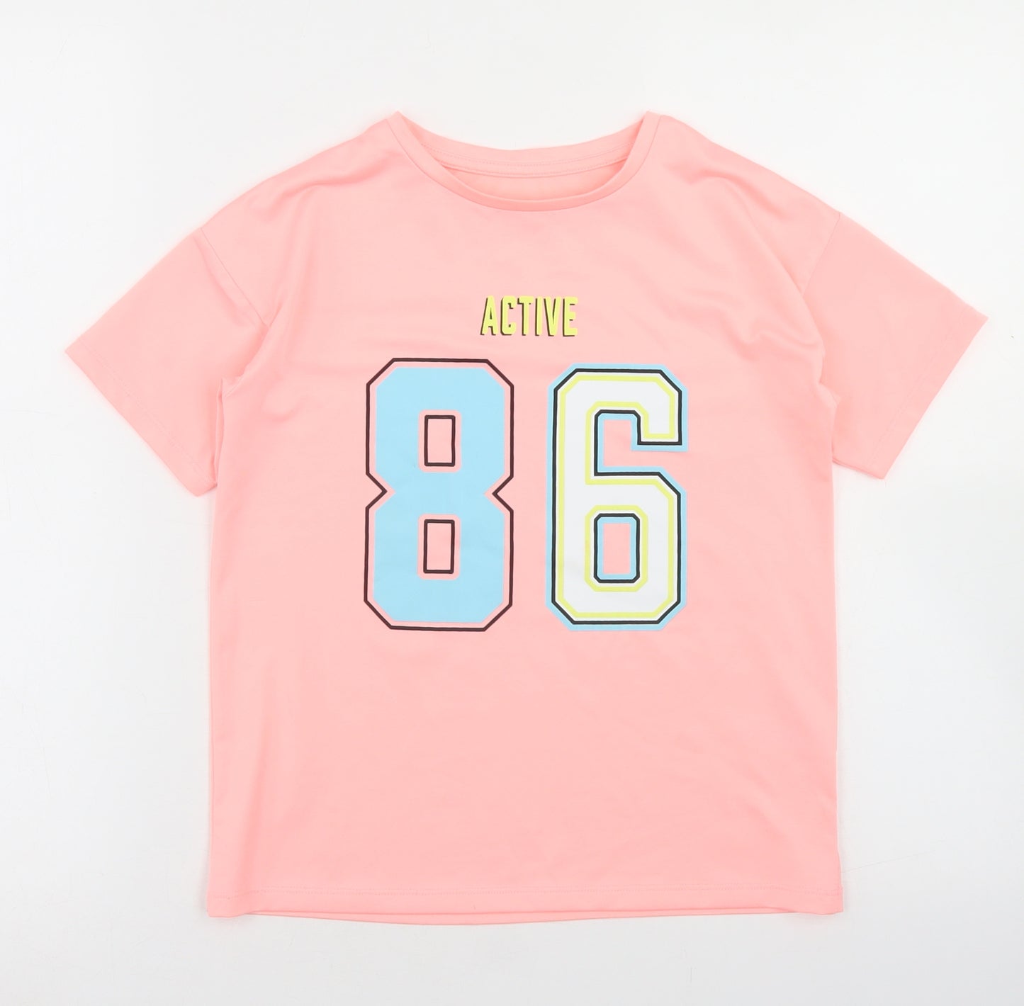 Dunnes Stores Girls Pink  Polyester Basic T-Shirt Size 7-8 Years Crew Neck  - Activewear Top