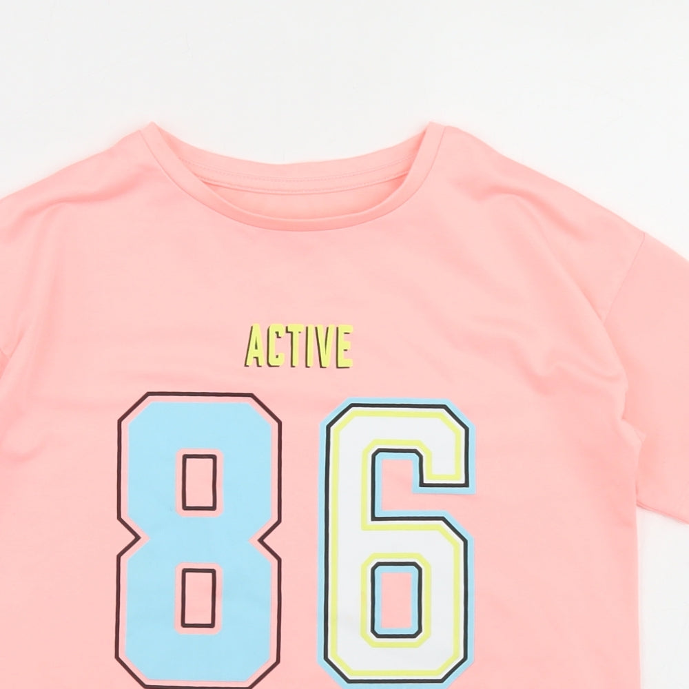 Dunnes Stores Girls Pink  Polyester Basic T-Shirt Size 7-8 Years Crew Neck  - Activewear Top