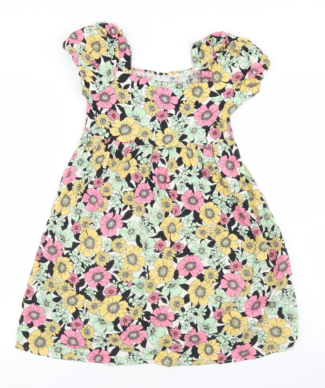Matalan Girls Multicoloured Floral Viscose Fit & Flare  Size 9 Years  Square Neck