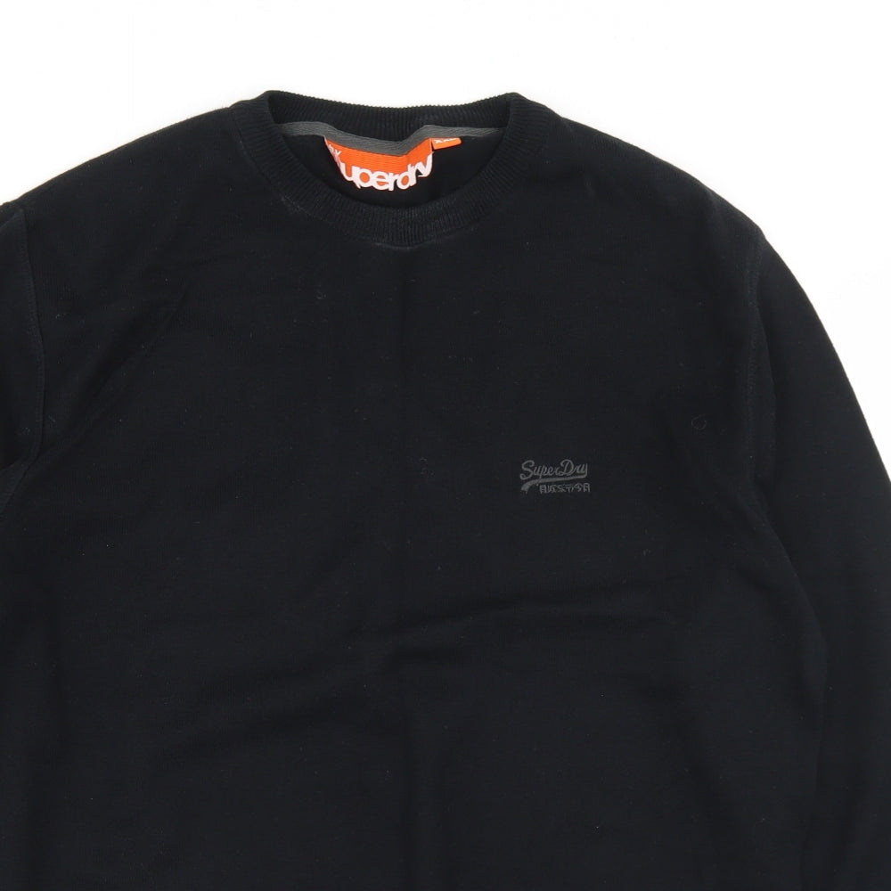 Superdry Mens Black Crew Neck  Cotton Pullover Jumper Size 2XL