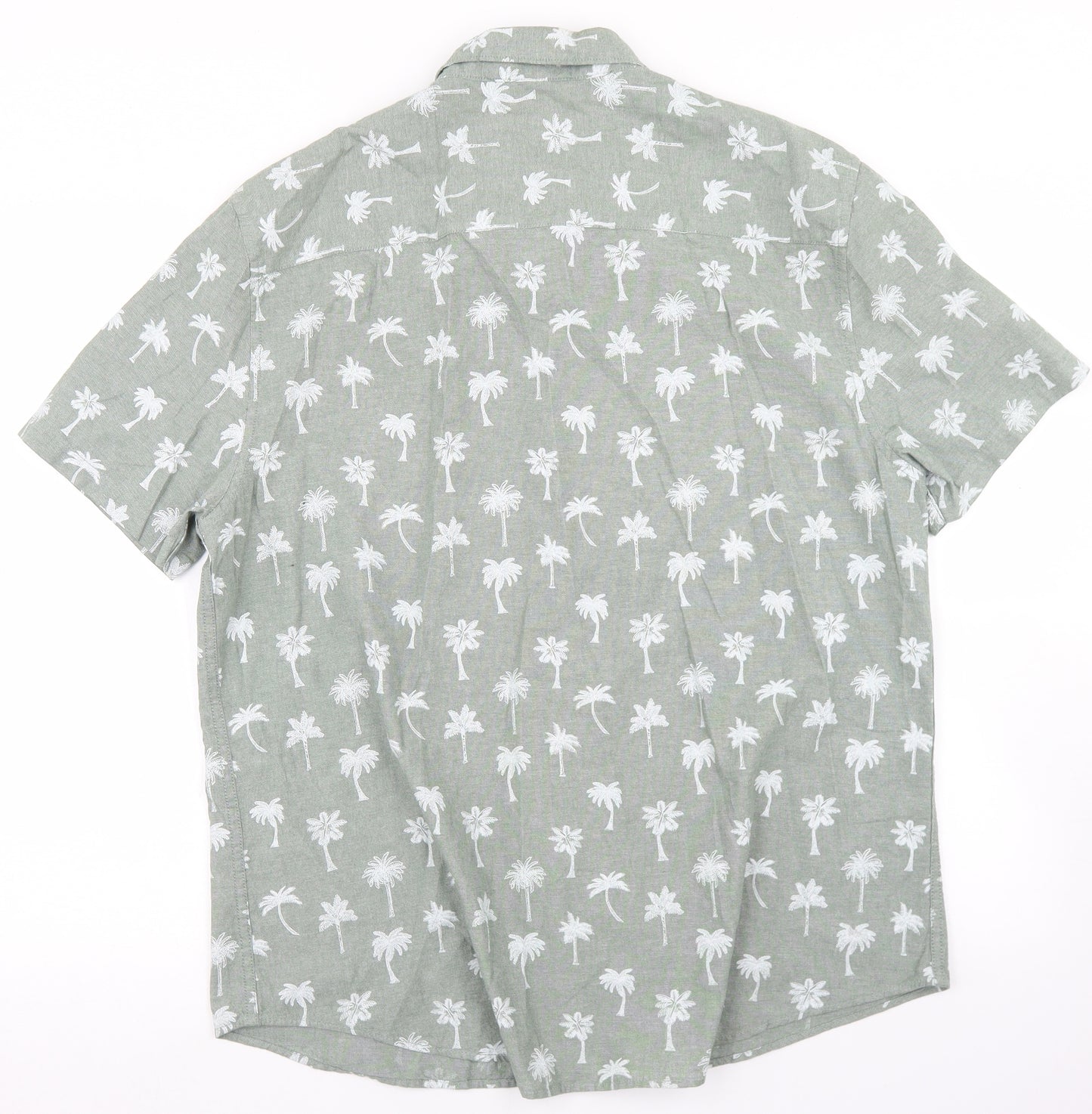 TU Mens Green Geometric Cotton  Button-Up Size L Collared Button - Palm Tree Print
