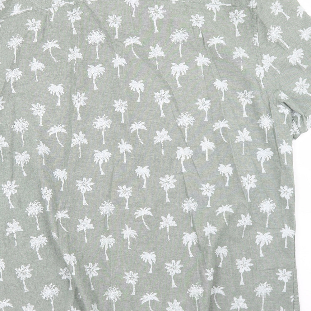 TU Mens Green Geometric Cotton  Button-Up Size L Collared Button - Palm Tree Print