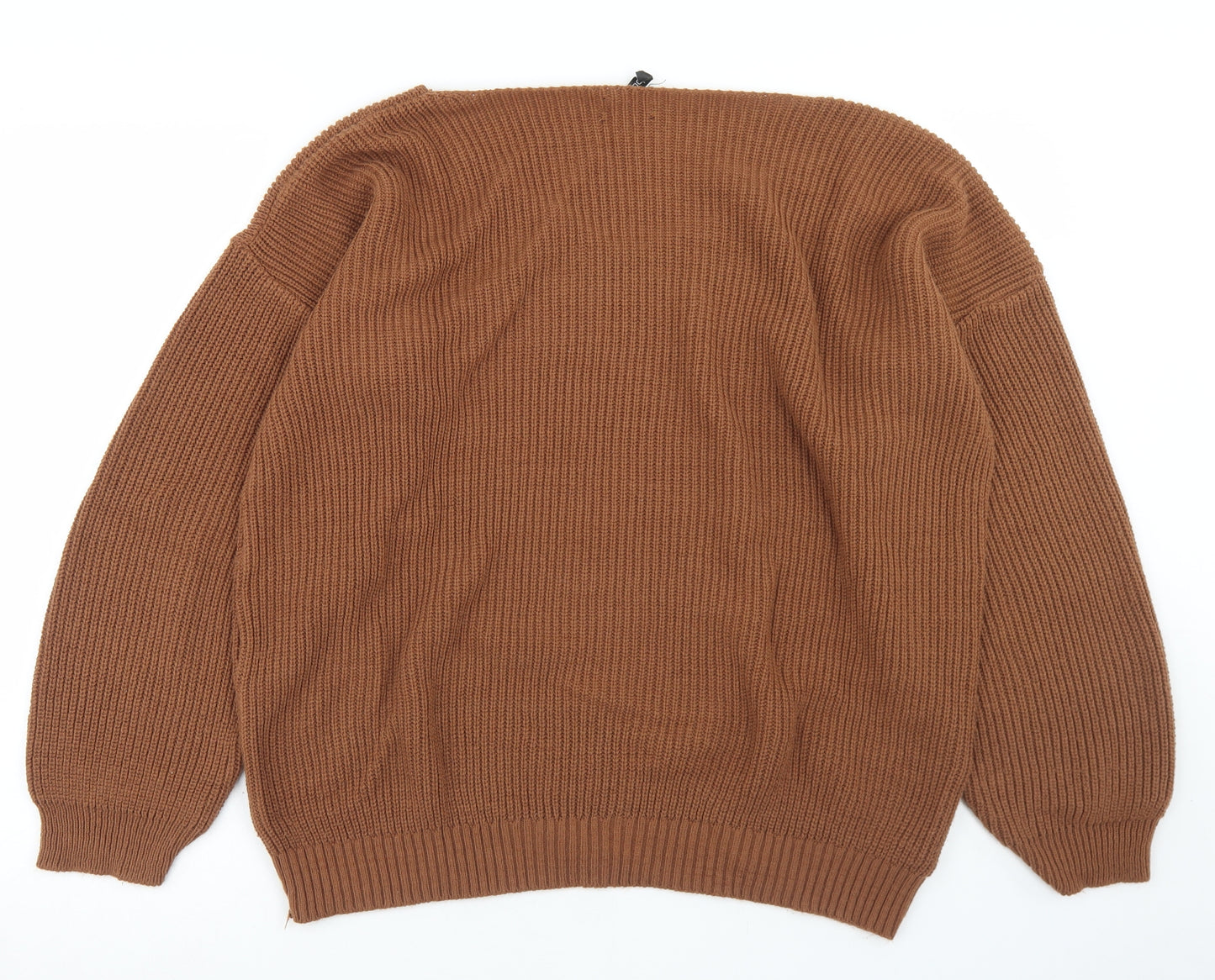 Boohoo Womens Brown V-Neck  Acrylic Pullover Jumper Size 20