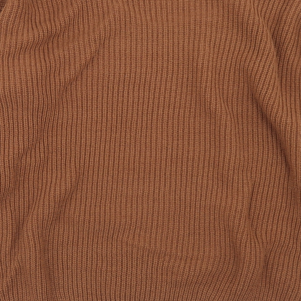 Boohoo Womens Brown V-Neck  Acrylic Pullover Jumper Size 20