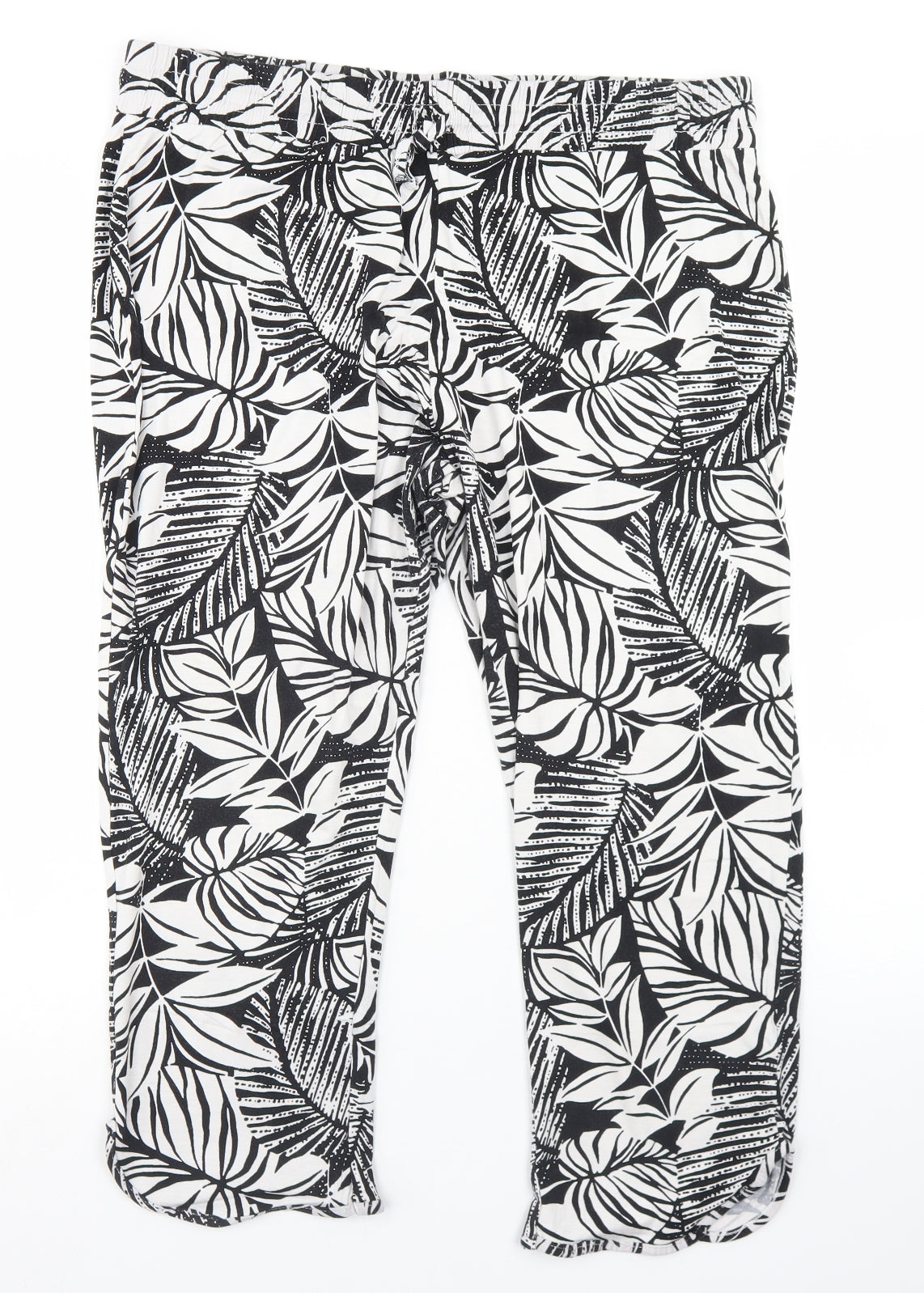 Peacocks Womens Black Floral Viscose Pedal Pusher Trousers Size 18 L21 in Regular Drawstring