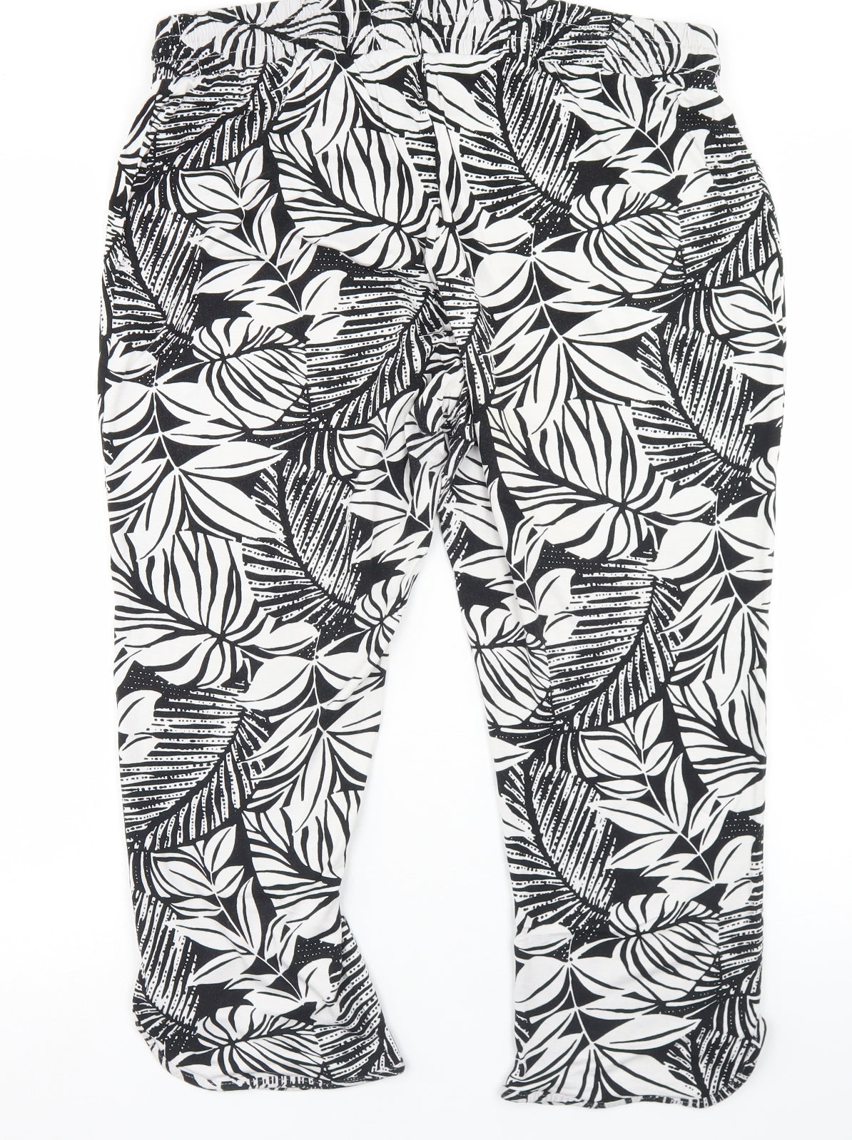 Peacocks Womens Black Floral Viscose Pedal Pusher Trousers Size 18 L21 in Regular Drawstring
