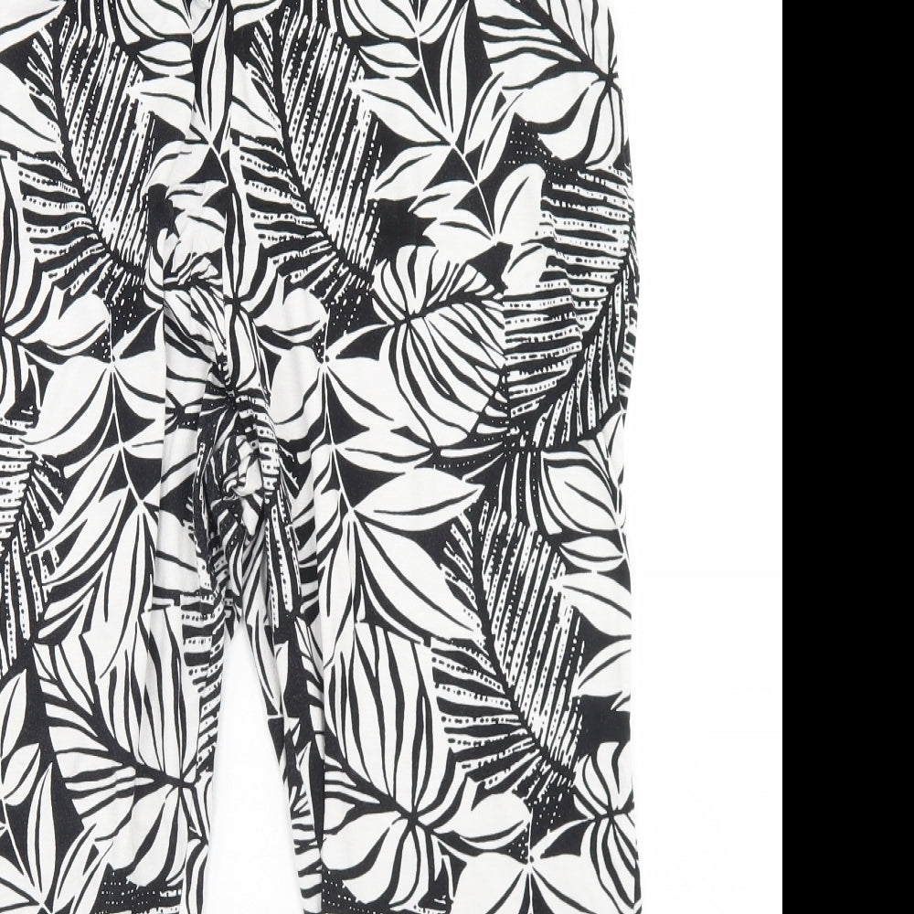 Peacocks Womens Black Floral Viscose Pedal Pusher Trousers Size 18 L21 in Regular Drawstring