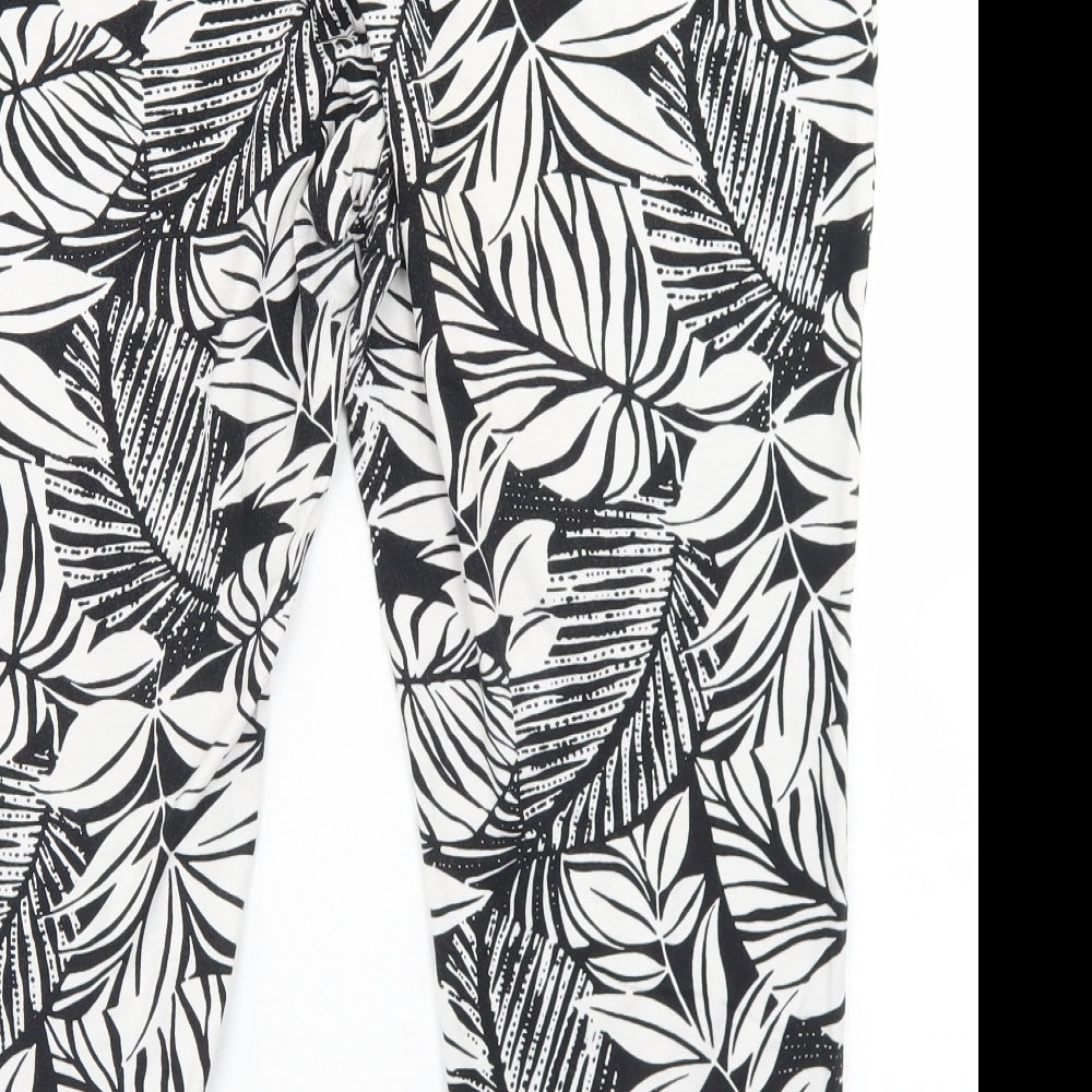 Peacocks Womens Black Floral Viscose Pedal Pusher Trousers Size 18 L21 in Regular Drawstring