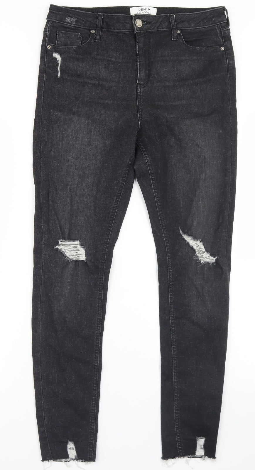 Miss Selfridge Womens Black  Cotton Skinny Jeans Size 12 L27 in Regular Button