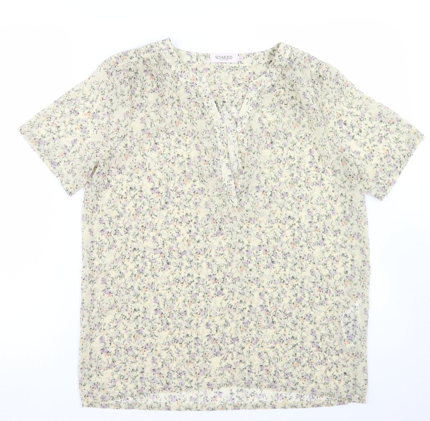 soaked Womens Beige Floral Polyester Basic Blouse Size XS Round Neck