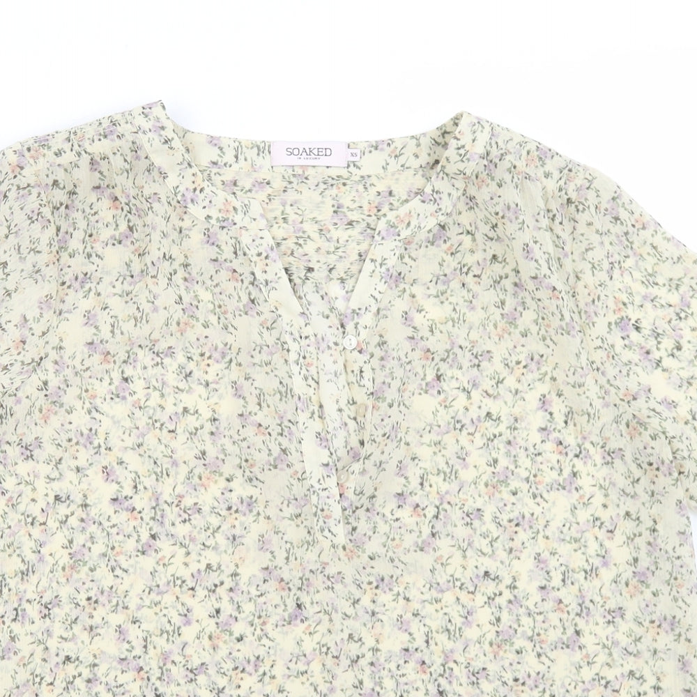 soaked Womens Beige Floral Polyester Basic Blouse Size XS Round Neck