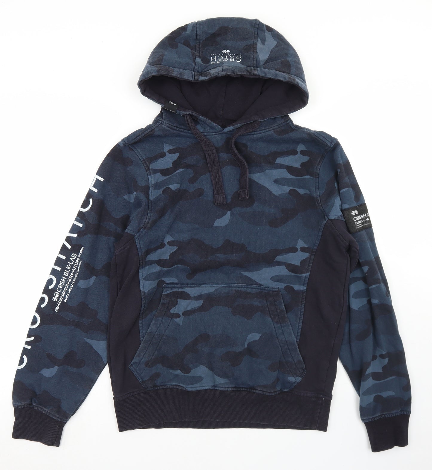 Crosshatch Mens Blue Camouflage Cotton Pullover Hoodie Size S