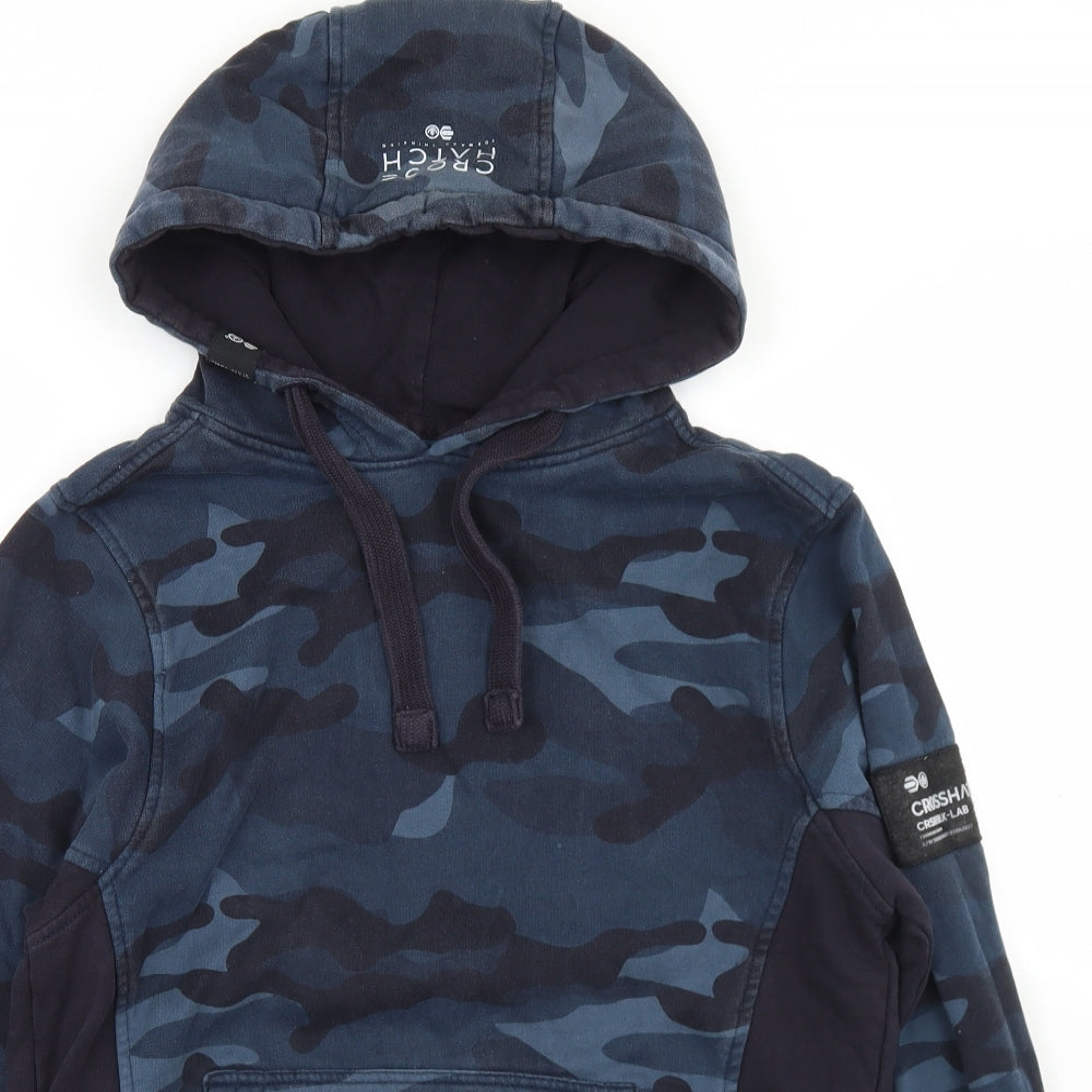 Crosshatch Mens Blue Camouflage Cotton Pullover Hoodie Size S