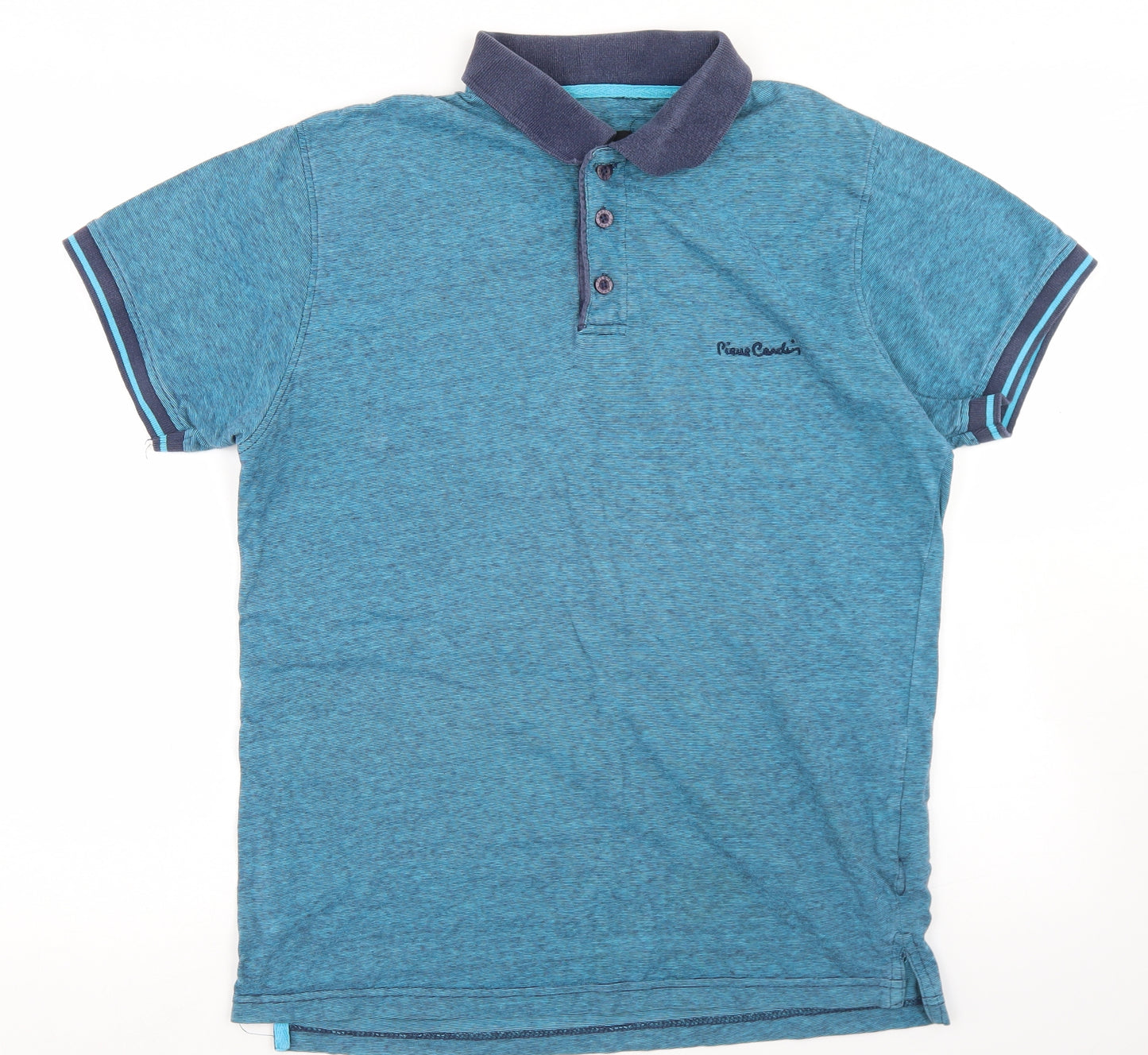 Pierre Cardin Mens Blue  Cotton  Polo Size L Collared Button