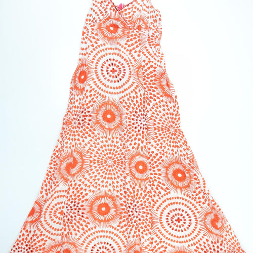 Satsu Womens Orange Geometric Cotton Trapeze & Swing  Size 8  Round Neck