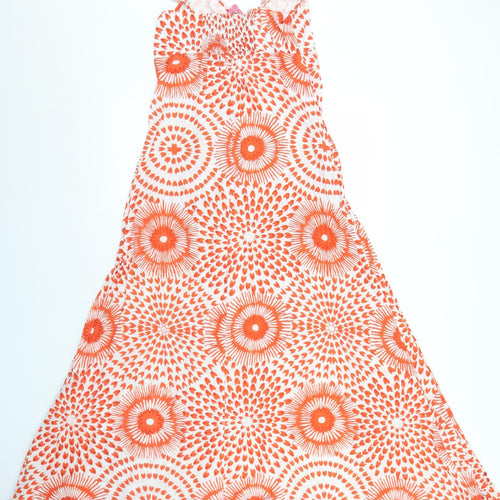 Satsu Womens Orange Geometric Cotton Trapeze & Swing  Size 8  Round Neck