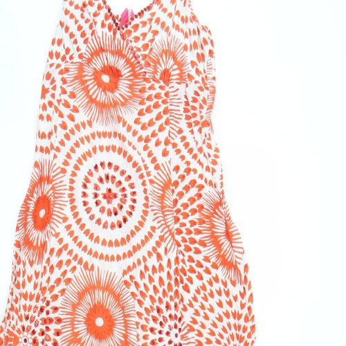 Satsu Womens Orange Geometric Cotton Trapeze & Swing  Size 8  Round Neck