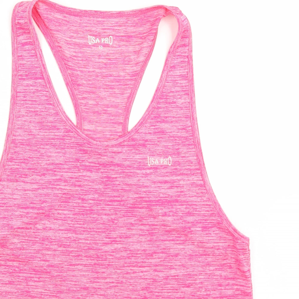 USA Pro Womens Pink  Nylon Basic Tank Size 10 Round Neck
