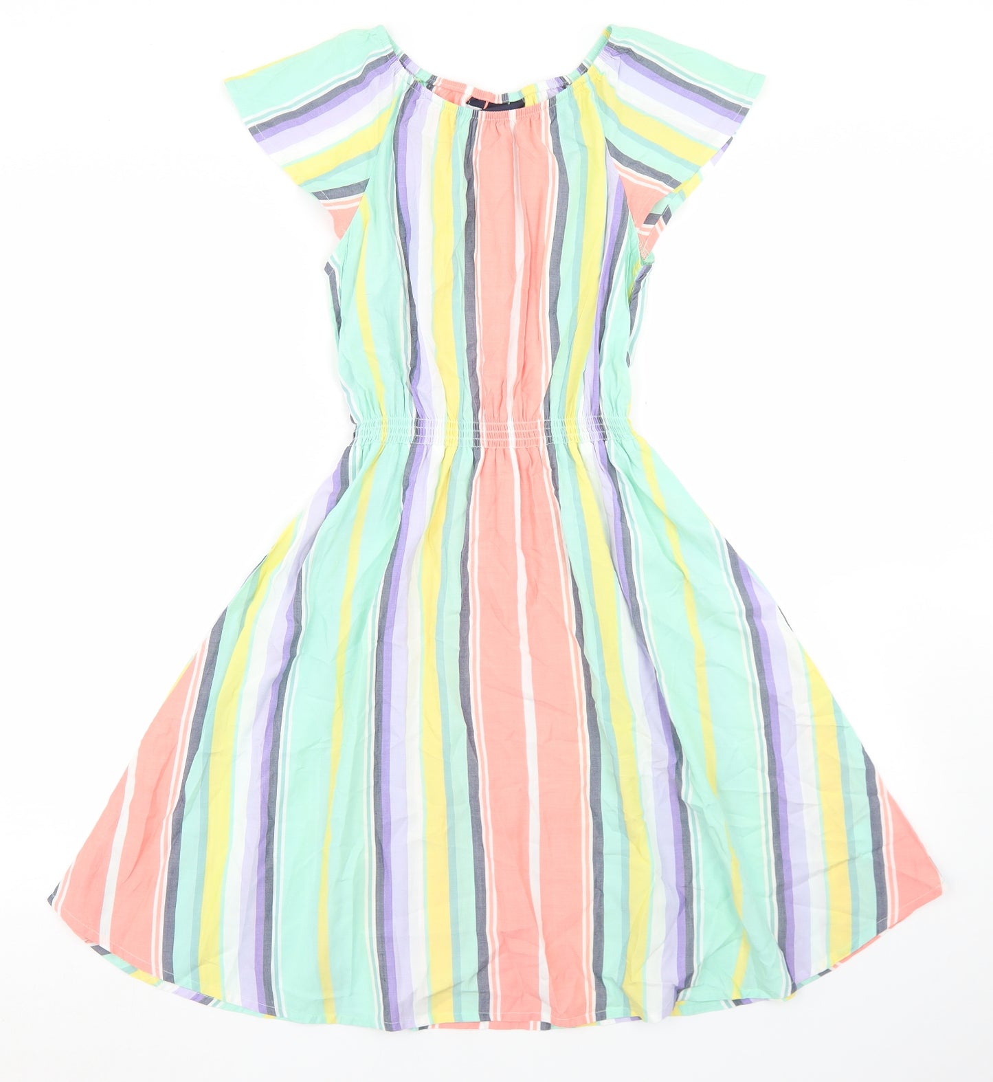 Lands' End Girls Multicoloured Striped Viscose Skater Dress  Size 10-11 Years  Off the Shoulder