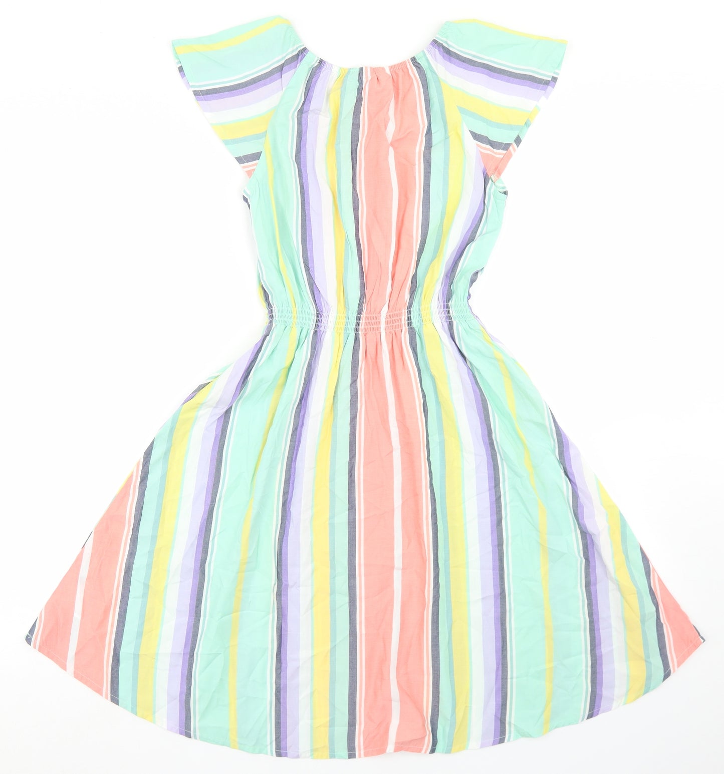 Lands' End Girls Multicoloured Striped Viscose Skater Dress  Size 10-11 Years  Off the Shoulder