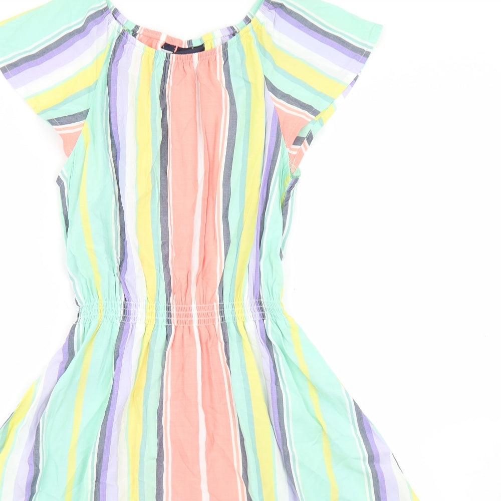 Lands' End Girls Multicoloured Striped Viscose Skater Dress  Size 10-11 Years  Off the Shoulder