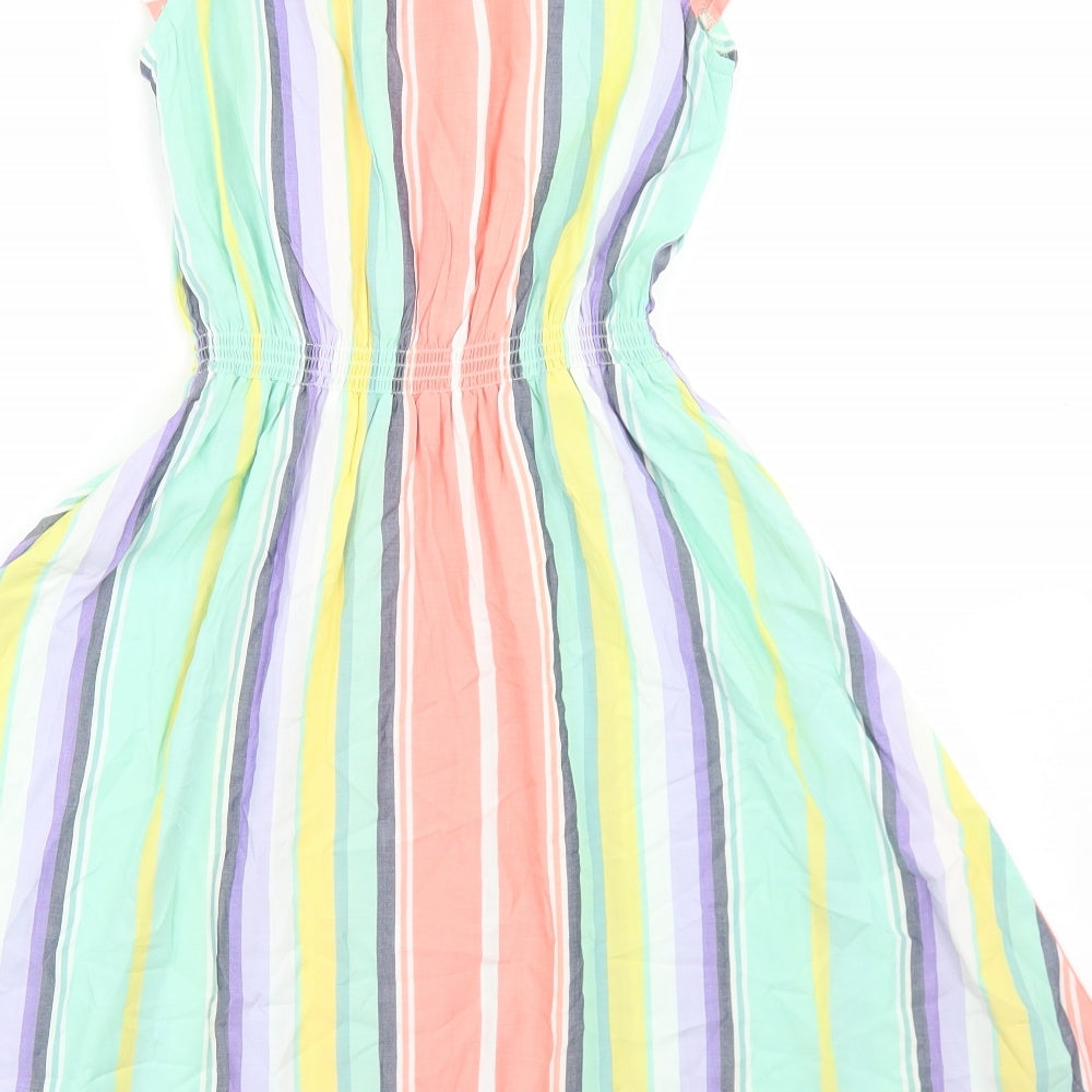 Lands' End Girls Multicoloured Striped Viscose Skater Dress  Size 10-11 Years  Off the Shoulder