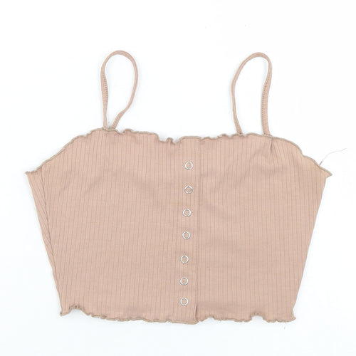 Primark Womens Brown  Polyester Cropped Tank Size 6 Round Neck