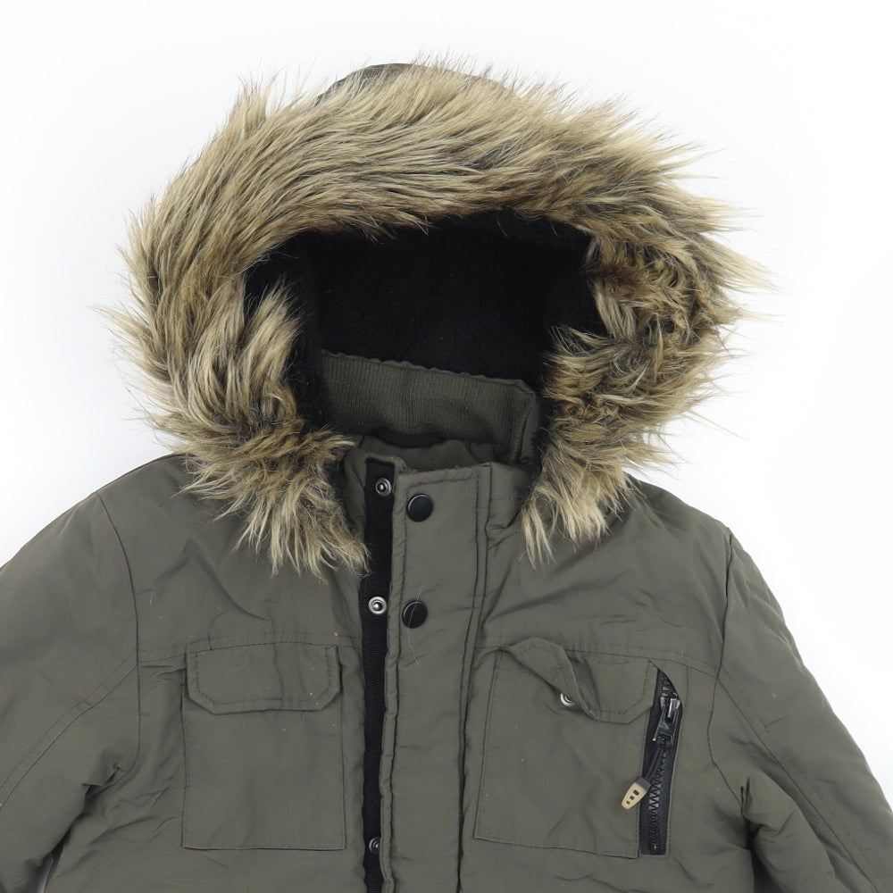 George Boys Green   Parka Coat Size 7-8 Years  Zip