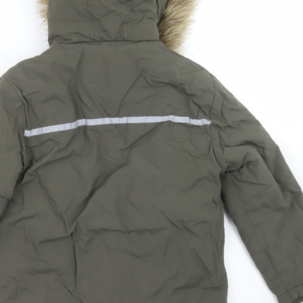 George Boys Green   Parka Coat Size 7-8 Years  Zip