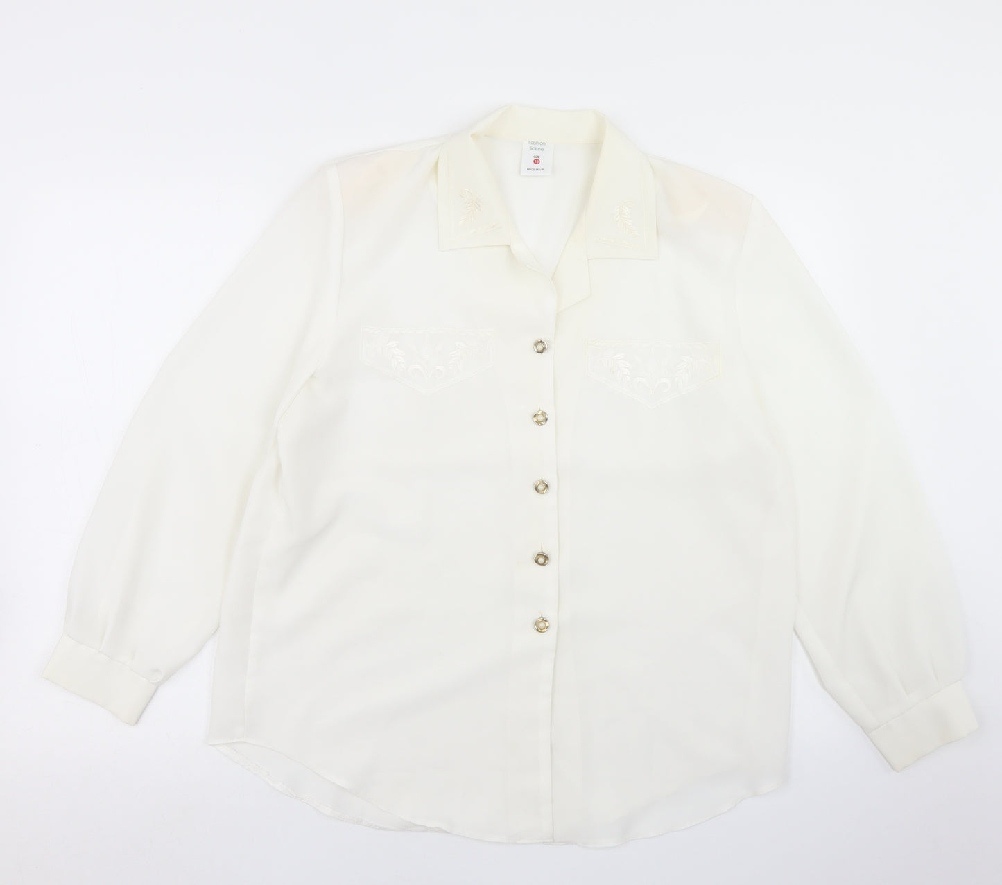 Fashion Scene Womens White  Polyester Basic Button-Up Size 16 Collared