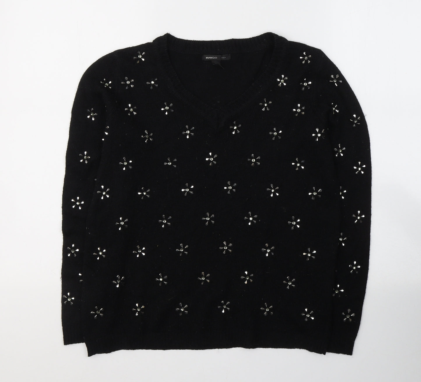 Mango Womens Black Round Neck  Acrylic Pullover Jumper Size M