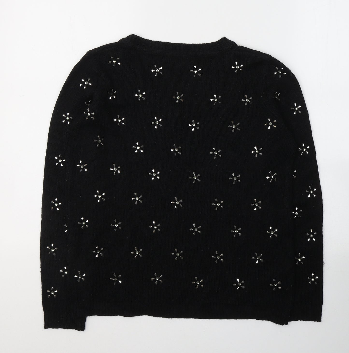 Mango Womens Black Round Neck  Acrylic Pullover Jumper Size M