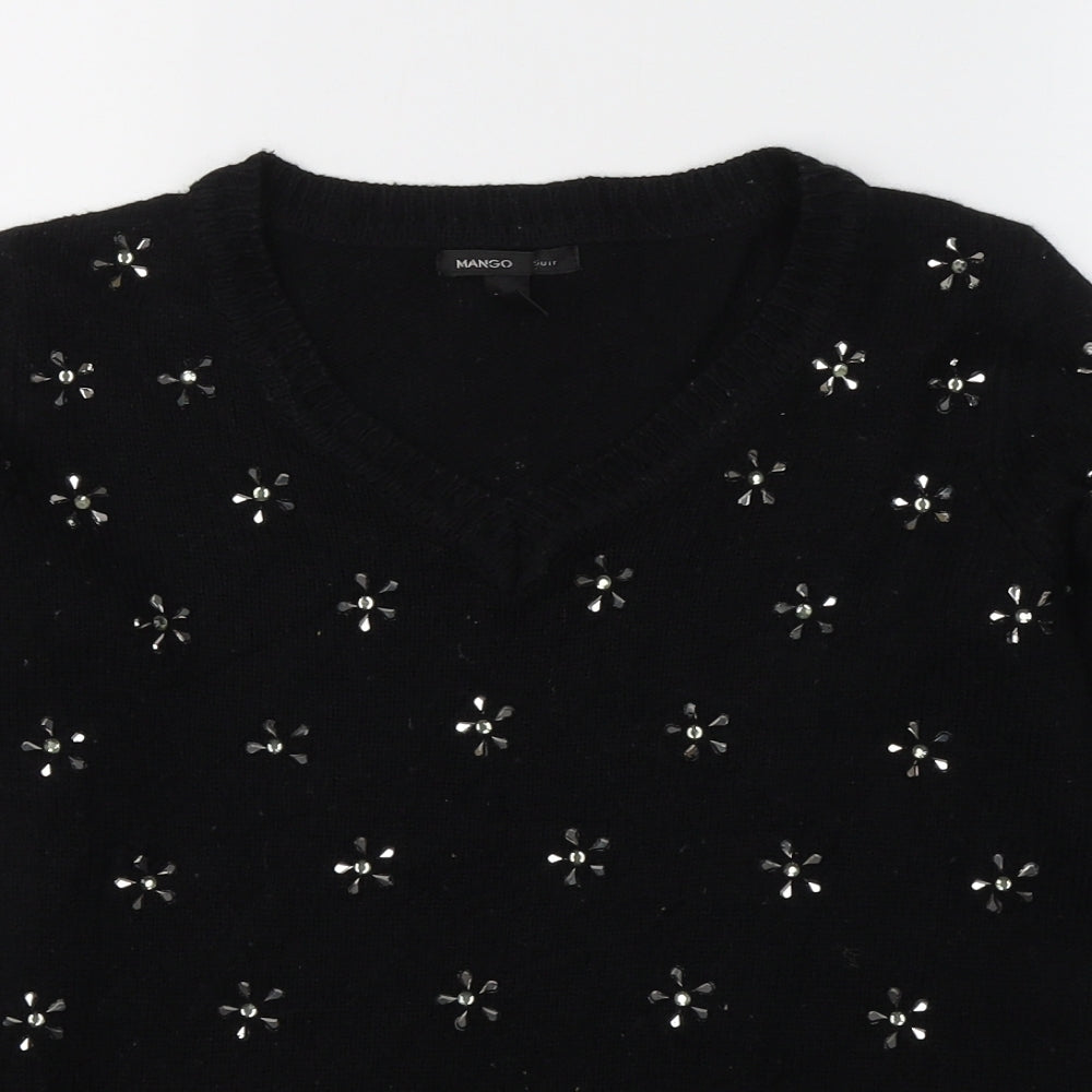 Mango Womens Black Round Neck  Acrylic Pullover Jumper Size M