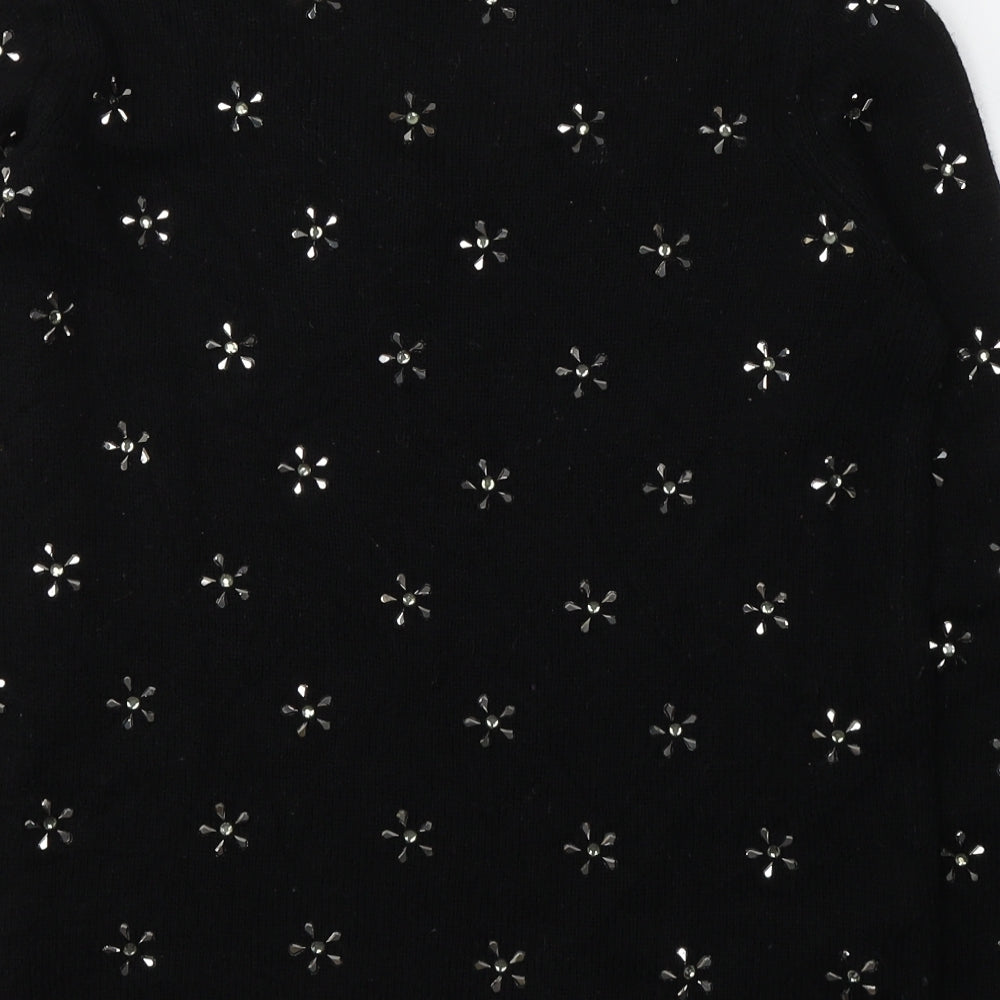 Mango Womens Black Round Neck  Acrylic Pullover Jumper Size M