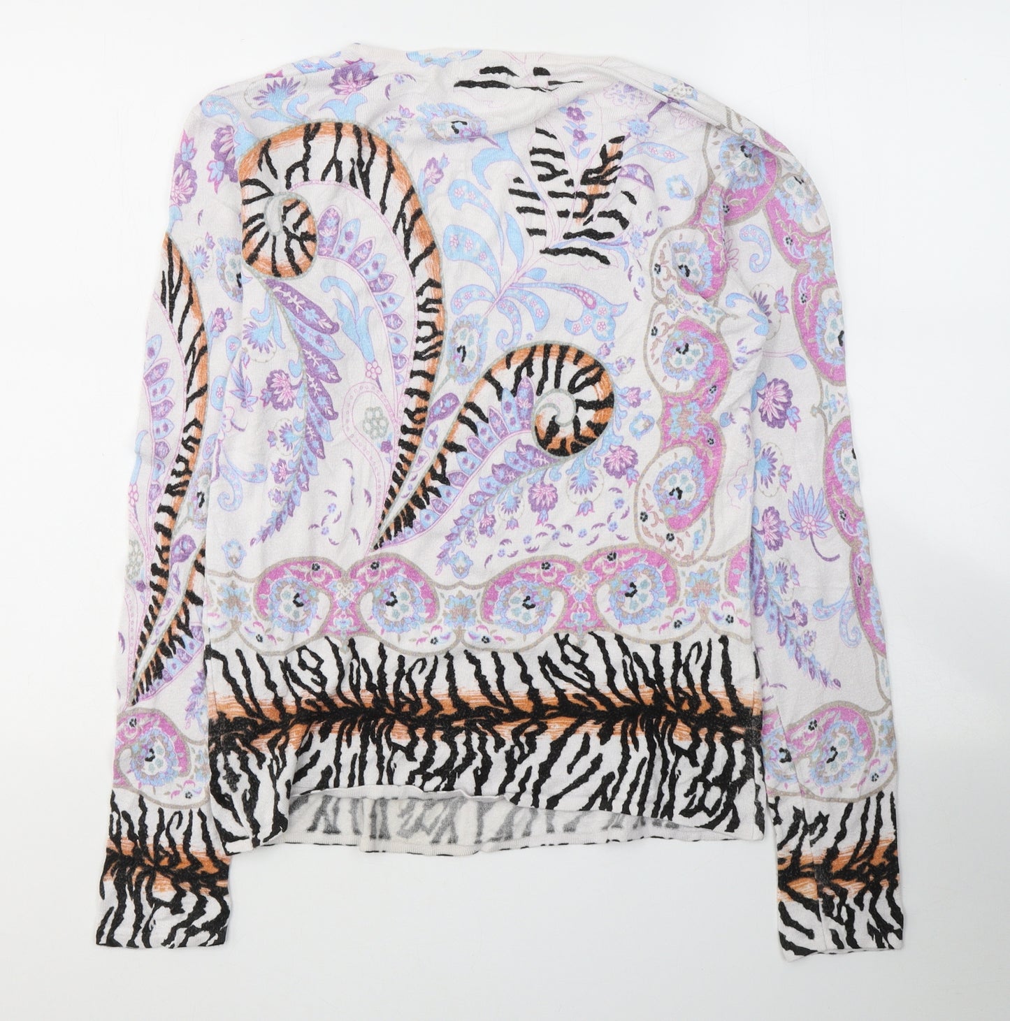 TIFFANY  Womens White Paisley Polyester Jersey T-Shirt Size 10 Round Neck