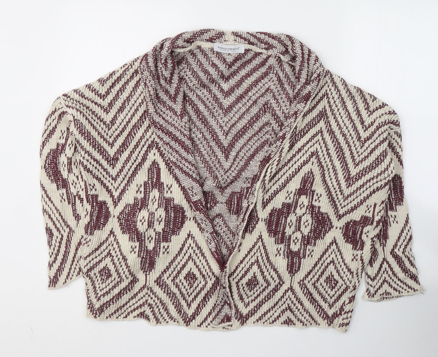 Rinascimento Womens Ivory V-Neck Geometric Cotton Cardigan Jumper Size S