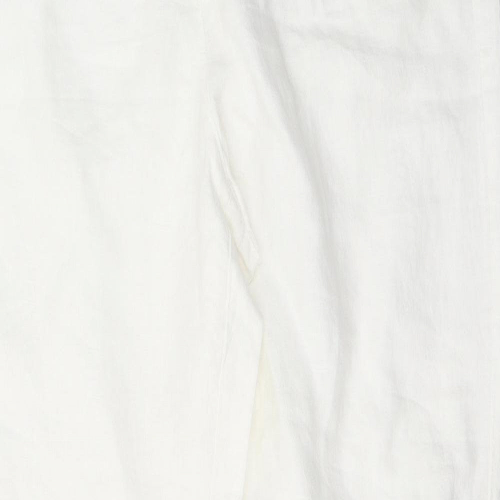 Monsoon Womens White  Linen Trousers  Size 14 L28 in Regular Button