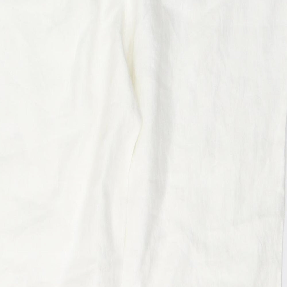 Monsoon Womens White  Linen Trousers  Size 14 L28 in Regular Button