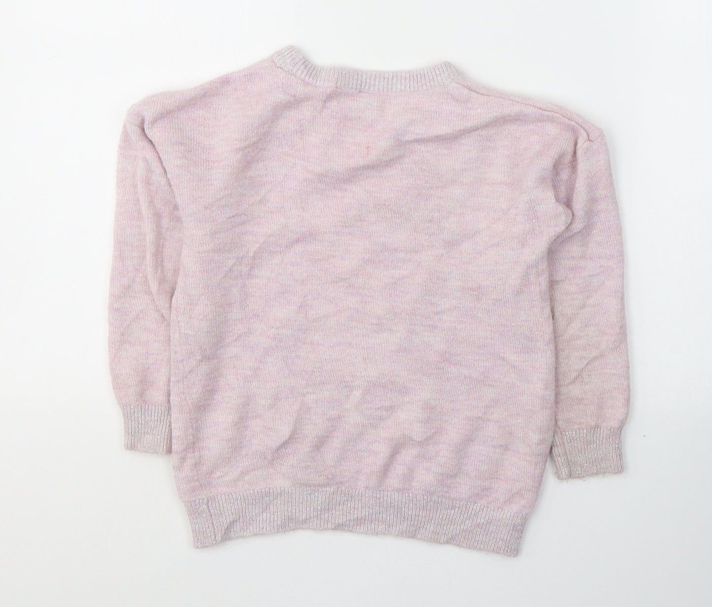 TU Girls Pink Round Neck  Acrylic Pullover Jumper Size 7 Years  Pullover - Unicorn