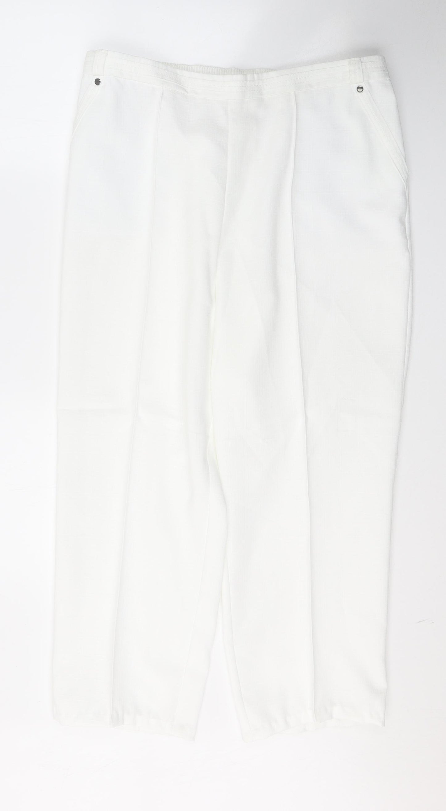 Marks and Spencer Womens White  Polyester Cropped Trousers Size 16 L25 in Regular Button
