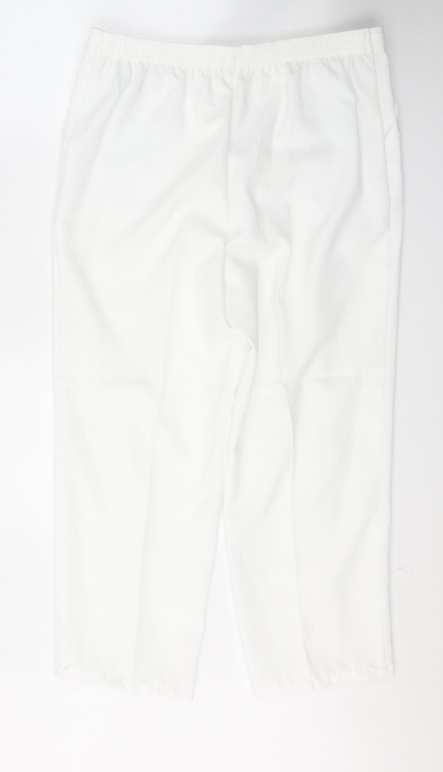 Marks and Spencer Womens White  Polyester Cropped Trousers Size 16 L25 in Regular Button