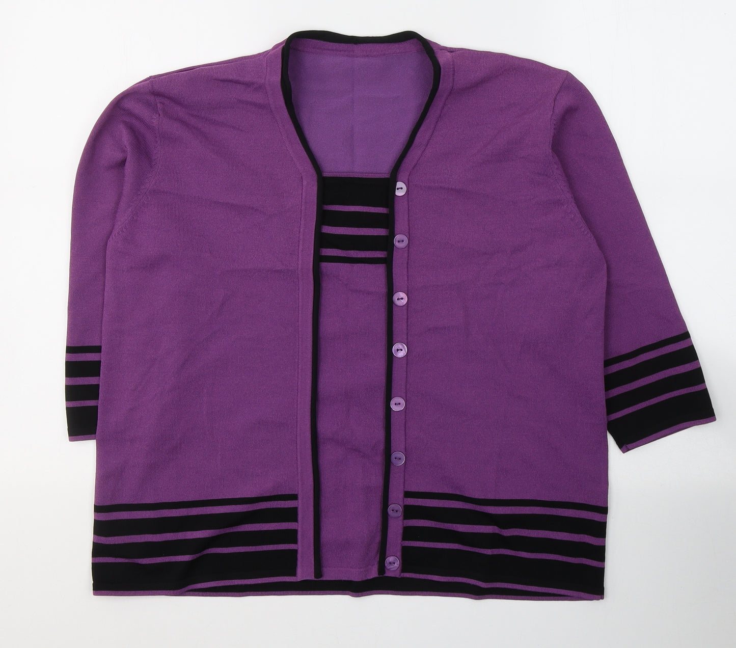 Sarah Hamilton Womens Purple Striped Viscose Jersey T-Shirt Size L Round Neck