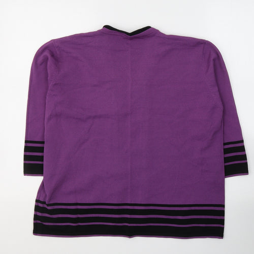 Sarah Hamilton Womens Purple Striped Viscose Jersey T-Shirt Size L Round Neck