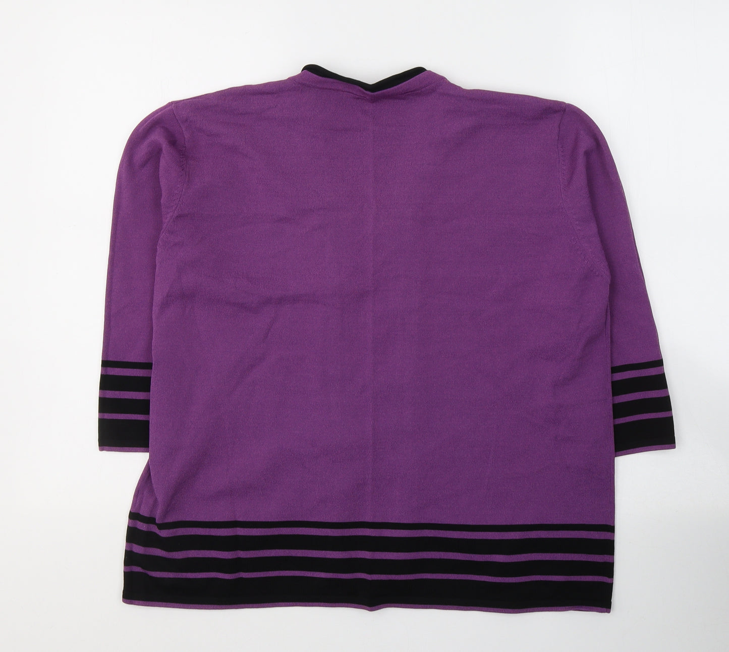 Sarah Hamilton Womens Purple Striped Viscose Jersey T-Shirt Size L Round Neck