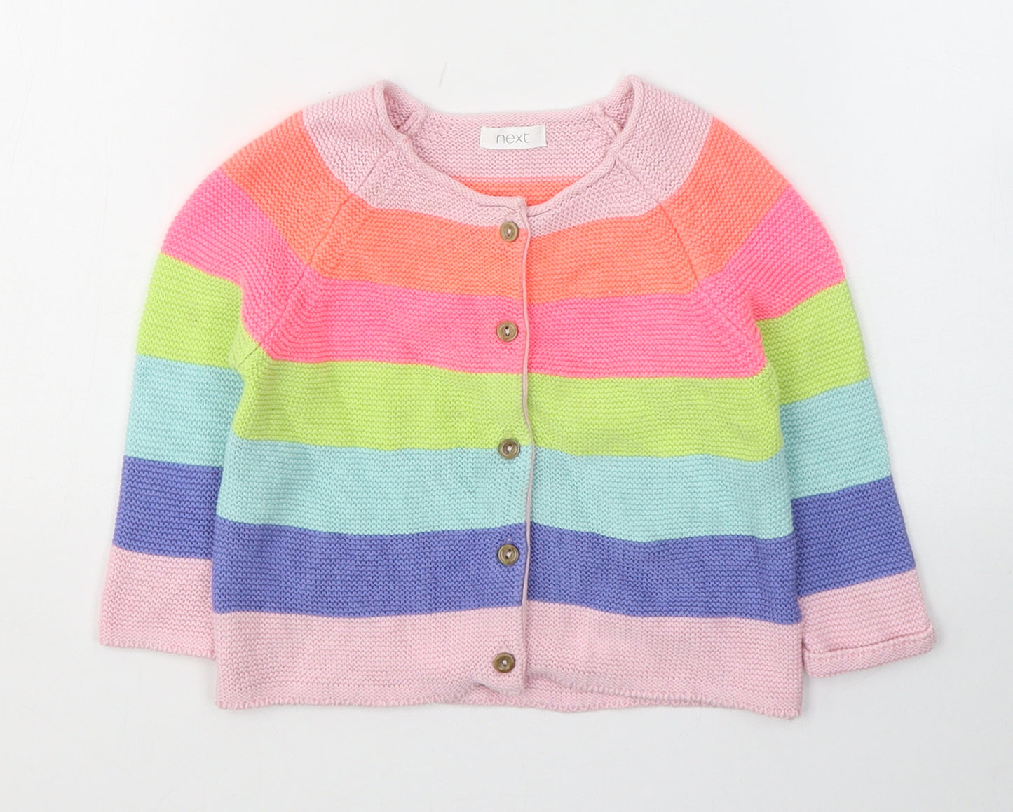 NEXT Girls Multicoloured Striped Cotton Cardigan Jumper Size 6-9 Months  Button