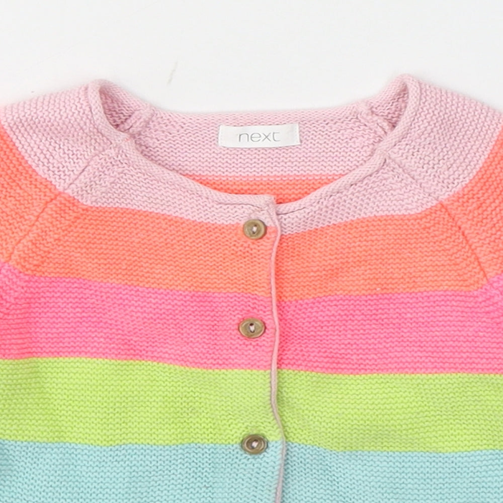 NEXT Girls Multicoloured Striped Cotton Cardigan Jumper Size 6-9 Months  Button