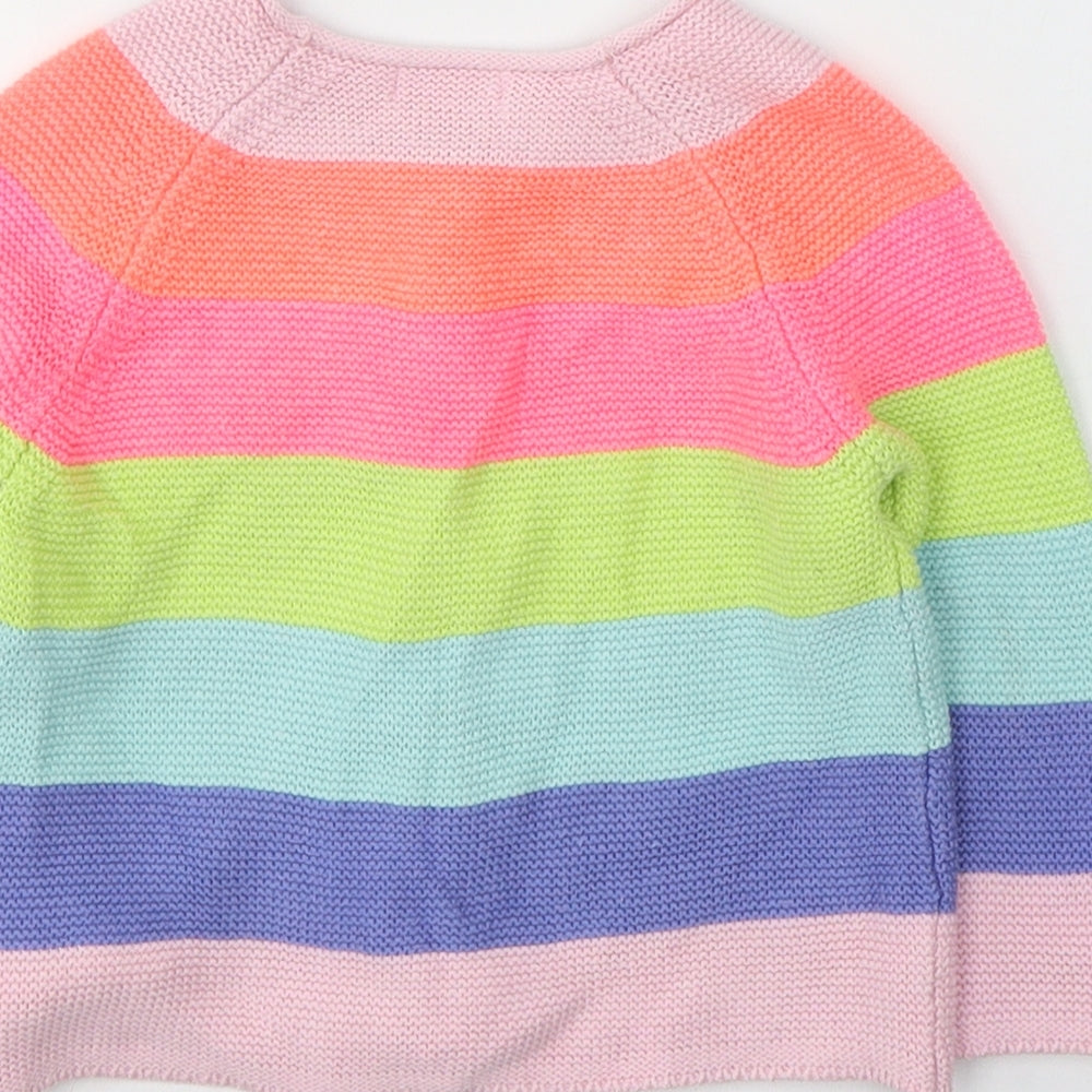 NEXT Girls Multicoloured Striped Cotton Cardigan Jumper Size 6-9 Months  Button