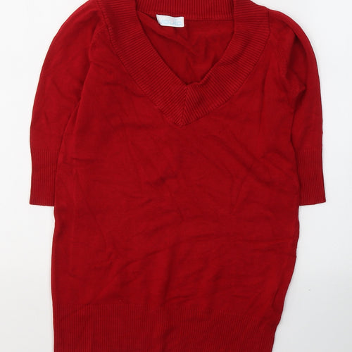 Liquid Womens Red  Viscose Basic Blouse Size S V-Neck
