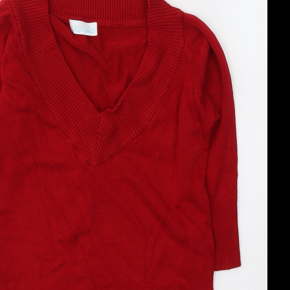 Liquid Womens Red  Viscose Basic Blouse Size S V-Neck