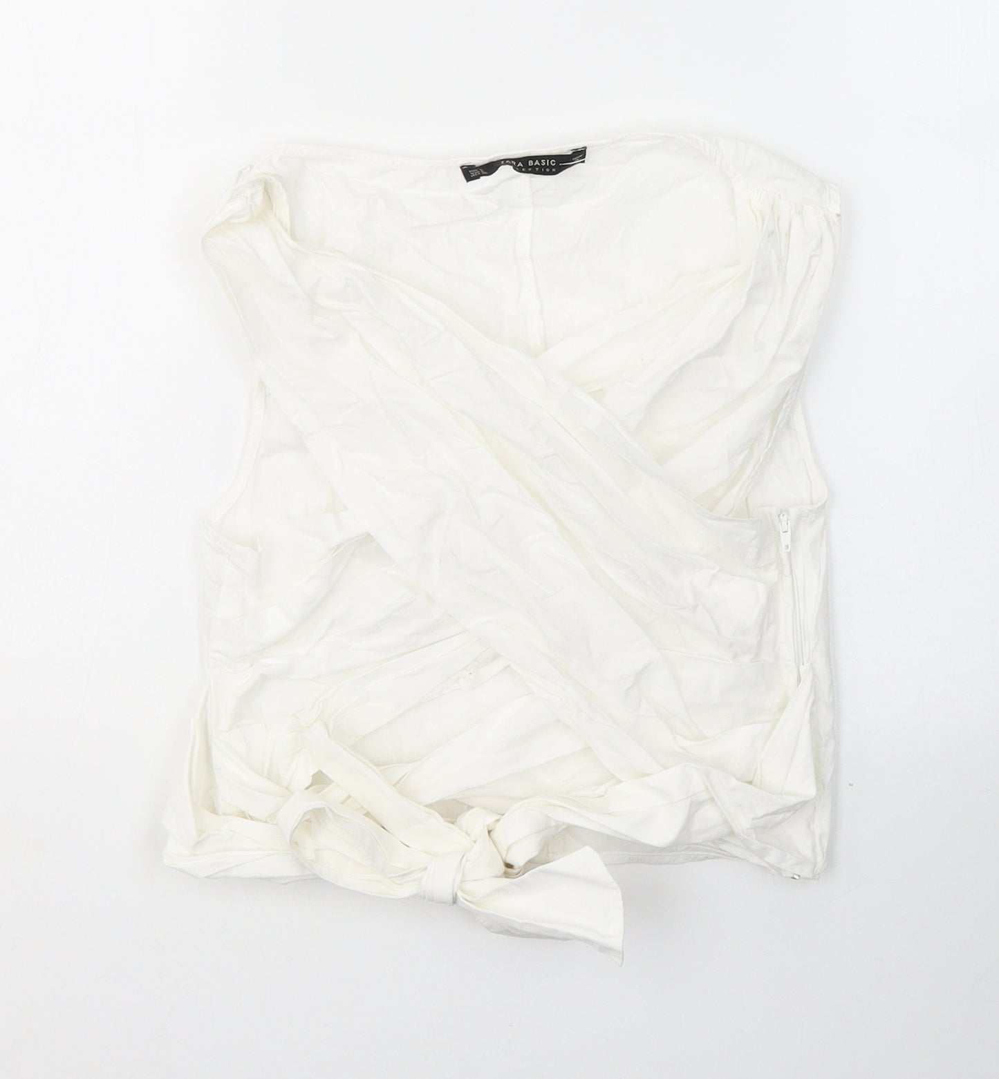 Zara Womens White  Cotton Wrap Blouse Size S V-Neck